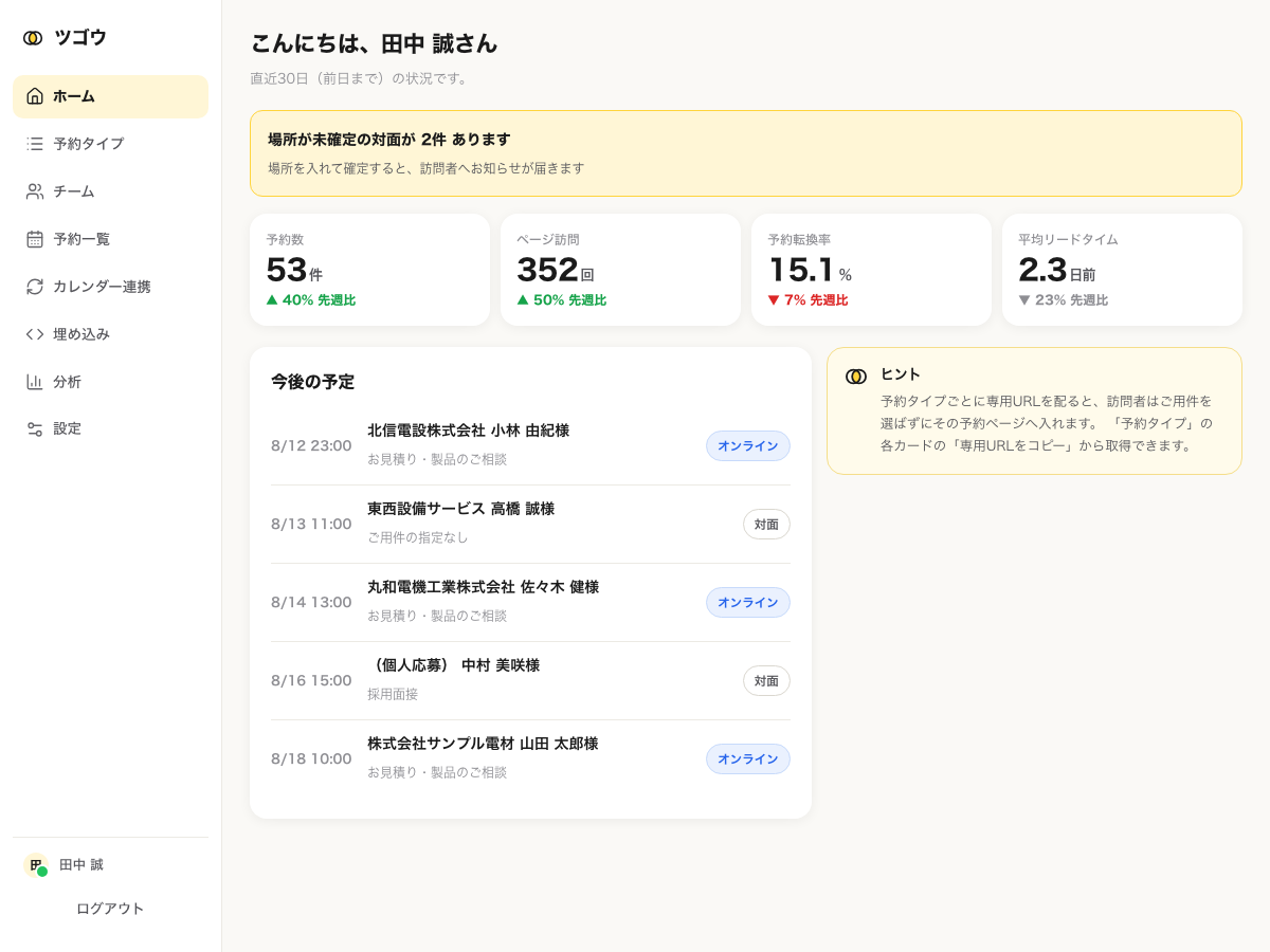 管理画面ホームのスクリーンショット
